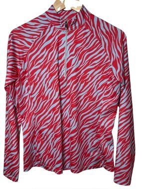 TAIL 1/4 Zip Pullover Top Medium Long Sleeve Women's Zebra Print Pickleball Golf